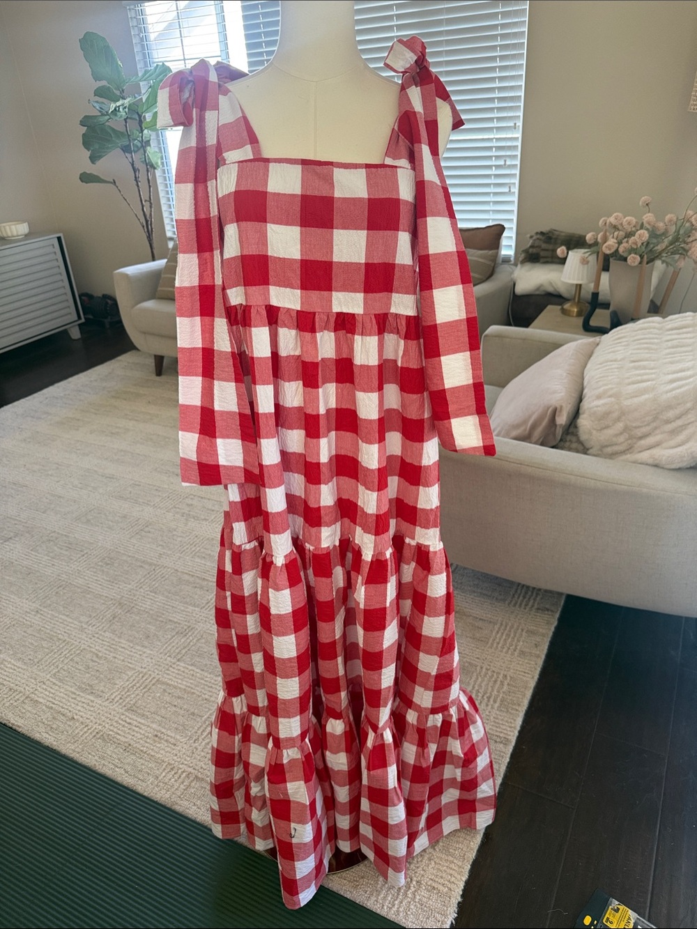 Sister Jane Red & White Gingham Tie-Shoulder Maxi Dress